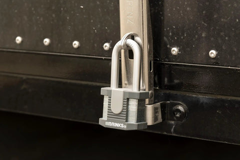 50mm Laminated Steel Padlock Set Keyed 2 Inch Shackle Boron Steel Body Built Tough Weatherproof Heavy Duty Locks 4 Pack in use on gate
