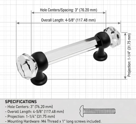 10 Pack No-Brainer Oil Rubbed Bronze Glass Cabinet Handle Pulls, 3 Inch Hole Centers, Clear Glass, 4 5/8 Inch Overall Length