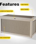 Waterproof Outdoor Storage Box With 320 Gallon Capacity UV Resistant Resin Deck Box shown with padlock hook and handles