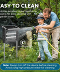 Man and child cleaning Cordless Solar Mosquito Zapper With 4500V Electric Grid Auto On Off Waterproof Outdoor Bug Trap with hose