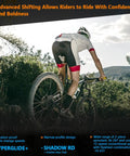 Cyclist using 12 Speed Rear Derailleur Rd M7120 SGS For Mountain Bikes With Direct Mount Cushioned Pads 13T Pulley Wheel
