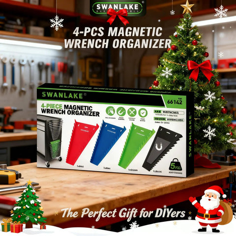 Heavy Duty Magnetic Wrench Organizer 4 Piece Set With 64 Slot Drawer Storage For Sae And Metric Wrenches Strong Grip Tool Trays That Keep Your Workshop Absolutely Killer And Zero Hassle