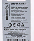 Back packaging of ECX One Quarter Inch Hex Insert Bits, 2 Pack, for heavy duty drilling described in multiple languages.