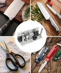 Small Belt Grinder Knife Jig Adjustable Angle Beveling Locator Crafted From Durable Aluminum Alloy Frame near various knives and scissors.