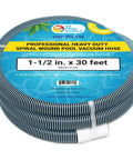 Pro Grade Heavy Duty 1.5 Inch 30 Foot Spiral Wound Pool Vacuum Hose with Kink Free Swivel Cuff for Inground Pools