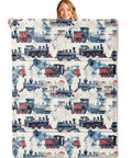 Vintage Steam Train Throw Blanket 40x50in Ultra Soft Flannel Cozy Lightweight Locomotive Print Retro Style Great Gift For Kids Boys