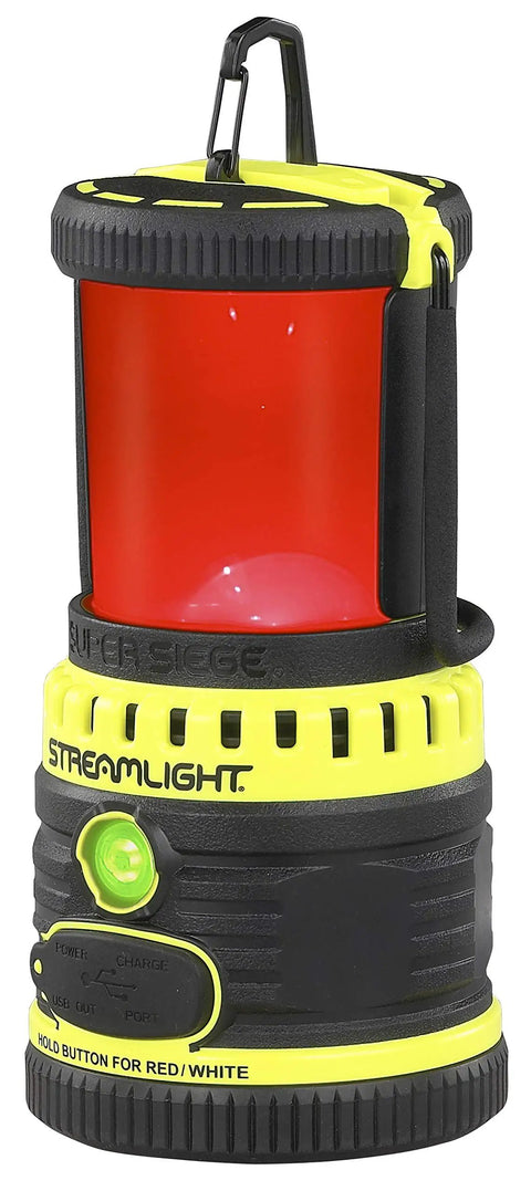 1100 Lumen Rechargeable Outdoor Hand Lantern Flashlight With 120V AC Charger And Portable USB Power Bank, red LED mode, yellow