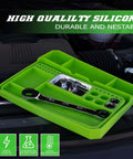 Viper 2 Piece Flexible Silicone Tool Organizer Tray Set Lime Green With Magnetic Small Parts Tray on car engine