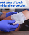 Medium Nitrile Exam Gloves, 300 Pack, Powder Free And Latex Free, Straight Up Soft For Hella Dexterity During Food Prep, Caregiving And Home Cleanups, applying a bandage.