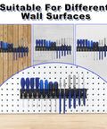 Rock Solid Screwdriver Organizer Wall Mount Rack For Garage And Workshop, all metal powder coated steel tool holder displayed