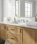 Bathroom vanity with 10 pack 3 inch hole center solid black cabinet handles, matte black square bar drawer pulls, aluminum alloy hardware.