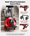 Heavy Hitter Auto Feed Drain Cleaner With 100 Ft Steel Pipe Snake and Zippy Motor showing multi-wheel design for easy mobility.