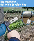 Person using 9 Gauge Drill Chuck Twist Ties Tool For Chain Link Fences And Loop Fences on fence