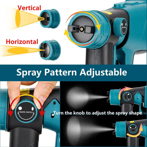 Boss Level Cordless Paint Sprayer Built Tough For Makita 18V Batteries 1000Ml Hvlp Tank showing adjustable spray pattern for versatile use.