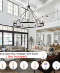 Matte Black 8 Light Farmhouse Chandelier Industrial Pendant Light Fixture For Dining Room Kitchen Living Room Foyer Ceiling Hanging Candle Chandeliers With Adjustable Height And Rustic Modern Vibe Perfect For Dining Table Nook And Kitchen Ambience installed in a modern living room.