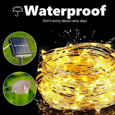 Solar Fairy Lights 2 Pack Total 80 Feet 240 LED Outdoor String Lights Waterproof With 8 Modes glowing in water