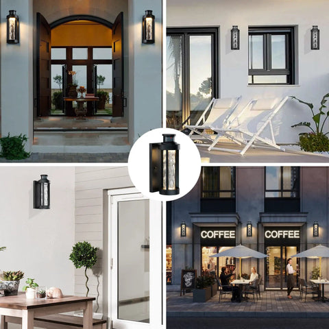 Motion Sensor Outdoor Wall Light With Dusk To Dawn Function Water Ripple Glass Exterior Lantern Easy Mount Porch Garage Sconce For House Clear Glass Weather Resistant Energy Efficient Nightlight in various outdoor settings