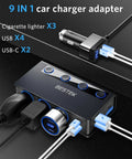 Three Socket Cigarette Lighter Splitter Delivering 180W Power With Pd 65W Qc 3 0 Fast Charge with multiple power ports.