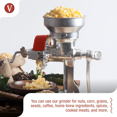 Manual Cast Iron Grain Mill With Low Hopper For Fresh Corn And Grains Hand Crank Grinder With Adjustable Screw Erosion Resistant Discs And Double Tin Plating Built To Last Made In Colombia