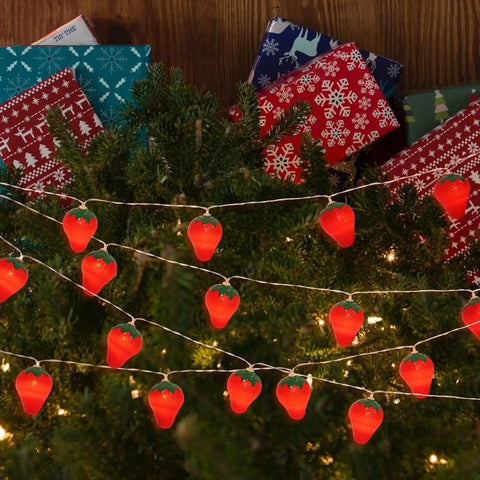 Warm Strawberry String Lights 10 Foot With 20 LEDs Battery Powered Indoor Outdoor Decor for Christmas Tree