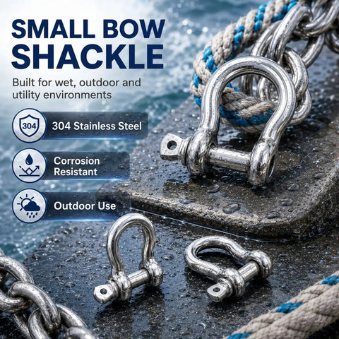 20 Pack One Quarter Inch Stainless Steel Screw Pin Shackles Set Beefy Bow Clevis Anchors For Chain Rope Tie Downs And Trailer Use Heavy Duty 1000 Kg Working Load Limit And 3800 Kg Breaking Load 304 Stainless Steel small bow shackles on wet deck