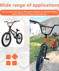 Close-up of orange BMX bike featuring Gyro Brake Cables Kit For 20 Inch Bikes Front And Rear With Upper And Lower Cables