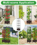 Self Watering Tomato Planter With Trellis For Patio, 55.9 Inch Raised Garden Bed Pot shown in various patio and balcony settings