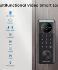 Smart Lock With Camera For Keyless Entry 2K Video WiFi Deadbolt With Fingerprint Keypad App Remote Control Works With Alexa And Google Assistant For Rental Property Easy Install And Backup Key