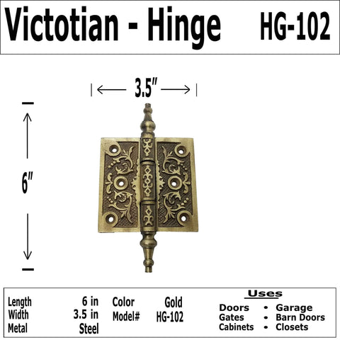6 Inch Antique Style Iron Hinge Heavy Duty Dope Old World Brass Finish for doors and cabinets, includes mounting screws.