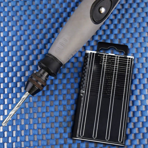 Badass Pro Grade Mini Drill Bit Kit Featuring Fully Ground HSS High Speed Steel Twist Blades in a compact holder with one drill bit visible.