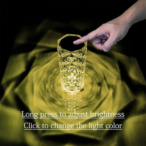 Adjusting brightness on a Color Changing LED Crystal Lamp Night Light With USB Touch Control, Rose Desk Diamond Lamp, 8.7 Inches