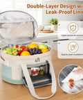 Heavy Duty Six To Eight Quart Slow Cooker Carry Bag With Double Layer Shell showing fruits inside and insulated leak-proof lining.