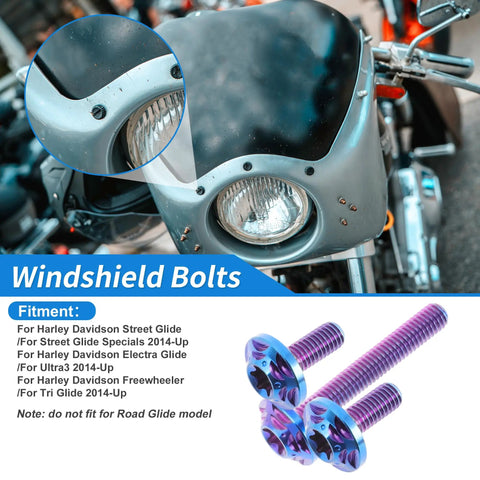 Premium Titanium Windshield Bolts And Washers For Harley Davidson Street Glide Street Glide Specials 2014 Plus with blue anodized finish.