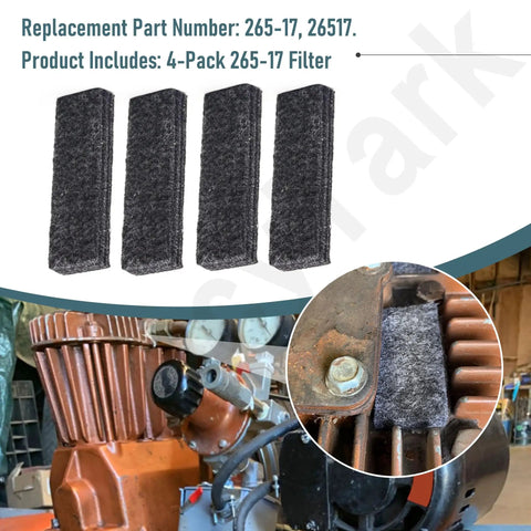 Four Pack 26517 Air Compressor Filter Replacement with close-up on installation in compressor equipment