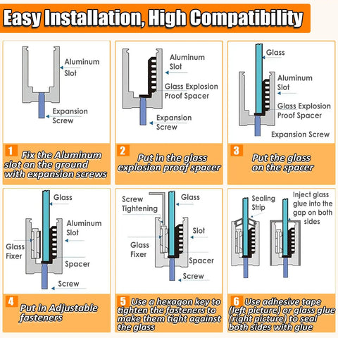 Rock Solid Frameless Glass Railing Kit With Aluminum Base Rail For 10 To 15 Mm Panels installation guide and steps.