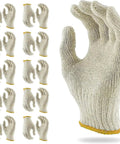 Durable Heavy Duty Cotton Polyester Work Gloves With Rock Solid Grip, 12 Pairs Thick String Knit Safety Gloves For Yard Mechanics Warehouse And Bbq Jobs, featuring 12 pairs with breathable knit design.