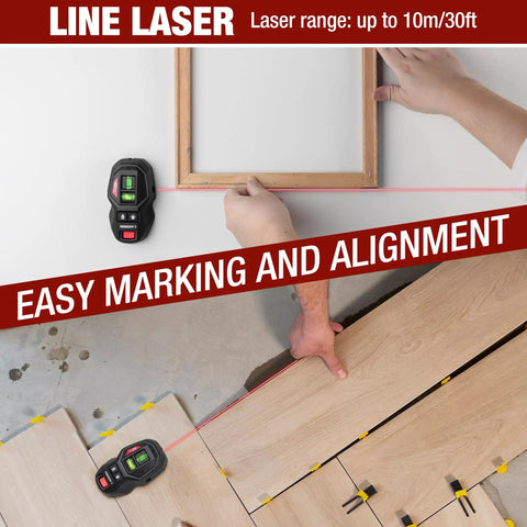 2-In-1 Laser Level With Magnetic Stud Finder Rechargeable Wall Scanner used for alignment in framing and flooring.