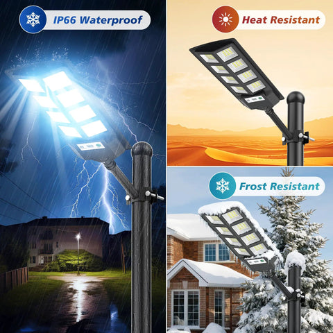 Heavy Duty Solar Flood Lights Outdoor 6000K LED Waterproof Motion Sensor With Remote Dusk To Dawn Security Light Built Tough And Holds Up Like A Champ For Your Yard Patio Walkway 2 Pack in various weather conditions.