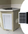 Heavy Duty Aluminum Louvered Vent For Cabinets Rock Solid Heat Dissipation Access Panel With Sleek Waterproof Finish Smooth Six By Fourteen Inch Airflow Cover Built Tough installed on a corner cabinet.
