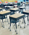 Classroom desks with Heavy Duty Precut Tennis Ball Floor Protectors Glides for Classroom Furniture 200 Count Grey Felt Padding