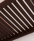 Top Shelf Solid Wood Closet Organizer System With Mad Storage Capacity And Hella Sturdy Hanging Rods Wall Mounted Espresso Finish close-up of hanging rods in espresso.