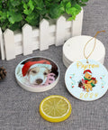 40 Pieces Sublimation Ceramic Ornaments Blanks With Holes 2.95 Inch Round White Porcelain Discs For DIY Crafts Parties showing printed designs