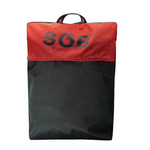 Red and black mesh bag for storing Half Body Tree Climbing Harness For Men With Thick Waist Cushion, ANSI Certified 23KN Safe Height Rescue Belt.