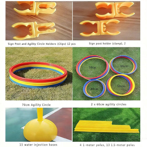 Drone Obstacle Course Kit For RC FPV Racing, Indoor Outdoor Loop Gate Set clips, circles, bases, and poles display