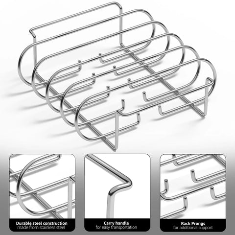 Nonstick Rib Rack For Grilling And Smokin Holds Four Rib Racks Porcelain Coated Steel Stand Durable Convenient BBQ Accessory
