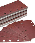 Stack of hook and loop sandpaper sheets for 1/3 sheet sander pack with 60 80 100 120 150 and 240 grit aluminum oxide for woodworking metalworking and paint projects
