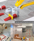Pro Tile Leveling System Kit With One Thousand Spacer Clips And Three Hundred Reusable Wedges in tile installation process.