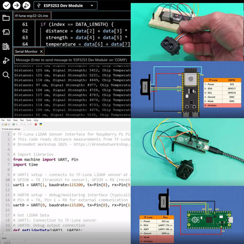 High Precision Lidar Sensor 0.2m To 8m Range For Arduino Raspberry Pi UNO R3 STM32 Pixhawk ESP32 LoRa V3 IoT With UART I2C shown with circuit setup