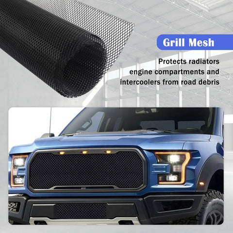 Trimmable Car Grill Mesh Made From Aluminum Alloy Universal Mesh Grill Insert on blue truck protecting radiator from debris
