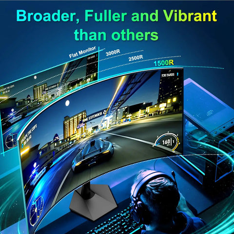 27 Inch Curved Monitor With Built In Speakers USB Type C 120Hz showing racing game setup
